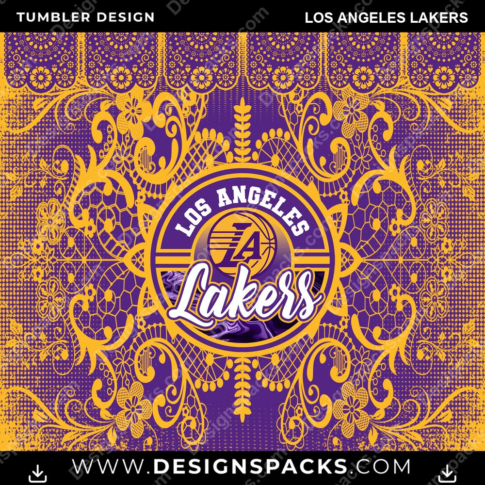 Basketball Lace & Logo Los Angeles Lakers NBA Basketball Tumbler Digital Wrap Design Download