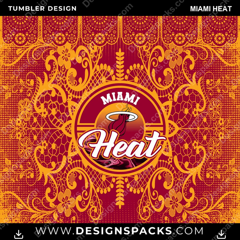 Basketball Lace & Logo Miami Heat NBA Basketball Tumbler Digital Wrap Design Download