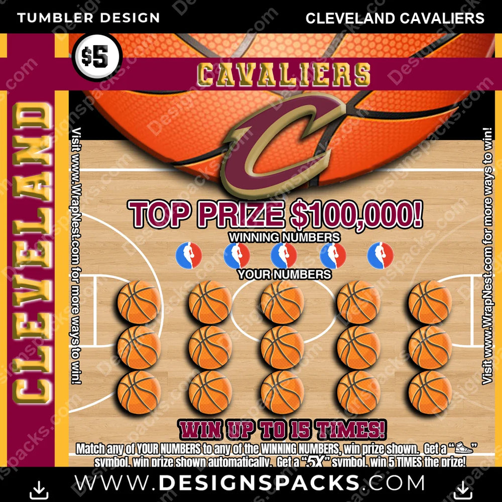 Basketball Lottery Ticket Cleveland Cavaliers NBA Basketball Tumbler Digital Wrap Design Download