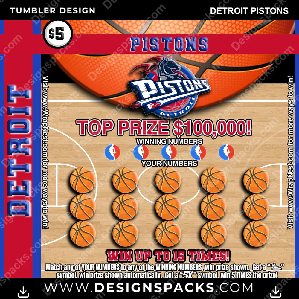 Basketball Lottery Ticket Detroit Pistons NBA Basketball Tumbler Digital Wrap Design Download