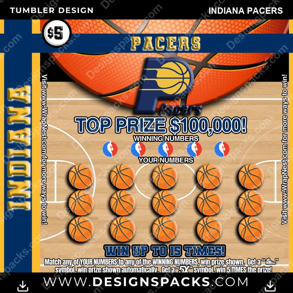 Basketball Lottery Ticket Indiana Pacers NBA Basketball Tumbler Digital Wrap Design Download