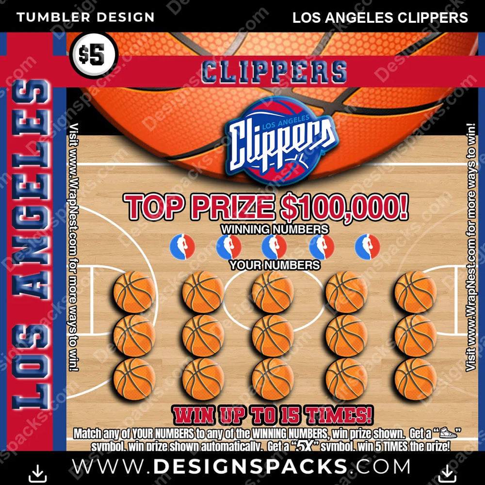 Basketball Lottery Ticket Los Angeles Clippers NBA Basketball Tumbler Digital Wrap Design Download