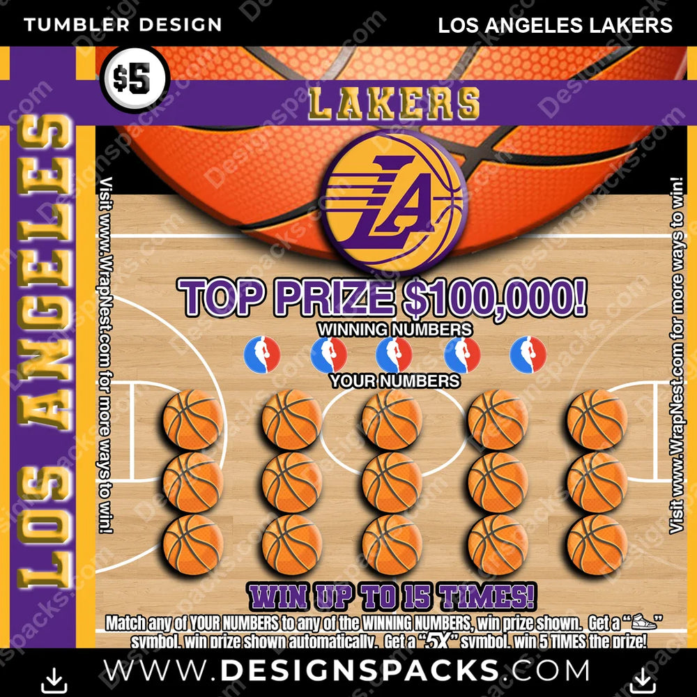 Basketball Lottery Ticket Los Angeles Lakers NBA Basketball Tumbler Digital Wrap Design Download