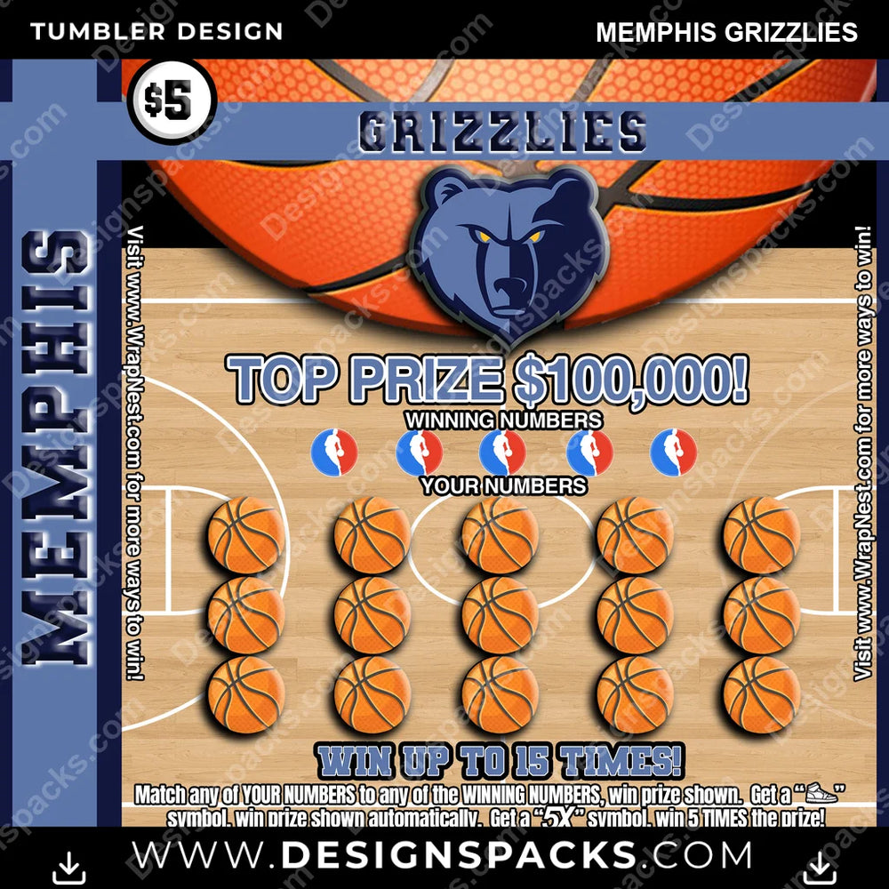 Basketball Lottery Ticket Memphis Grizzlies NBA Basketball Tumbler Digital Wrap Design Download