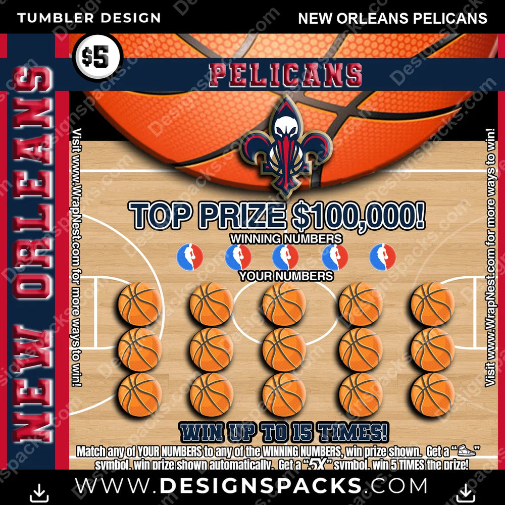 Basketball Lottery Ticket New Orleans Pelicans NBA Basketball Tumbler Digital Wrap Design Download