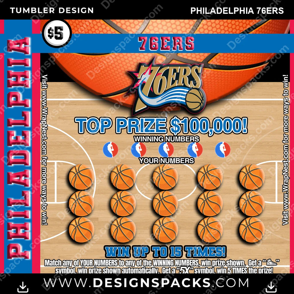 Basketball Lottery Ticket Philadelphia 76ers NBA Basketball Tumbler Digital Wrap Design Download