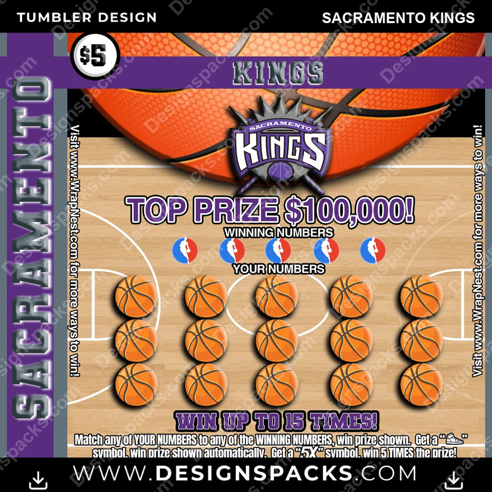 Basketball Lottery Ticket Sacramento Kings NBA Basketball Tumbler Digital Wrap Design Download