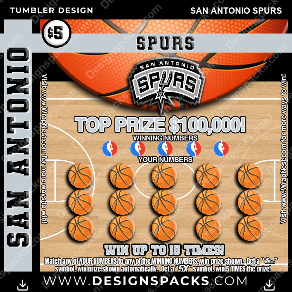 Basketball Lottery Ticket San Antonio Spurs NBA Basketball Tumbler Digital Wrap Design Download