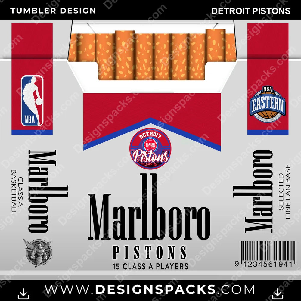 Basketball Marlboro Detroit Pistons NBA Basketball Tumbler Digital Wrap Design Download