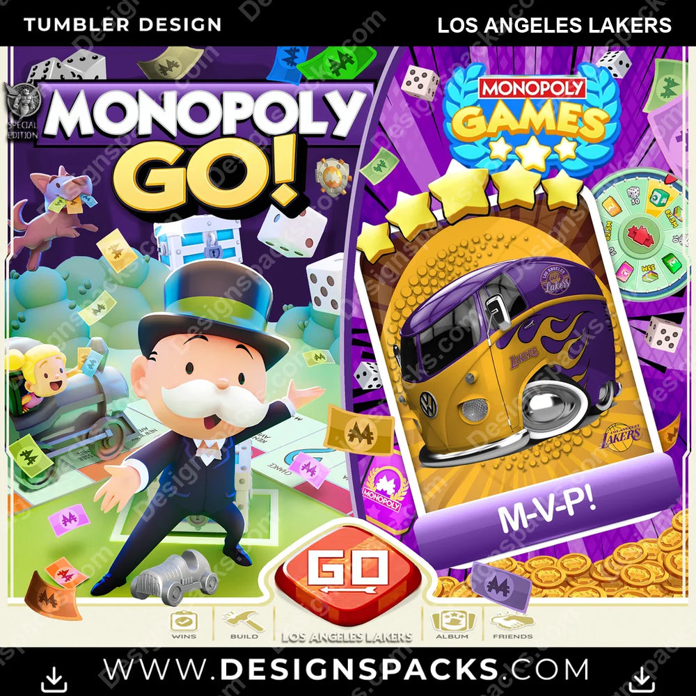 Basketball Monopoly Go! Los Angeles Lakers NBA Basketball Tumbler Digital Wrap Design Download