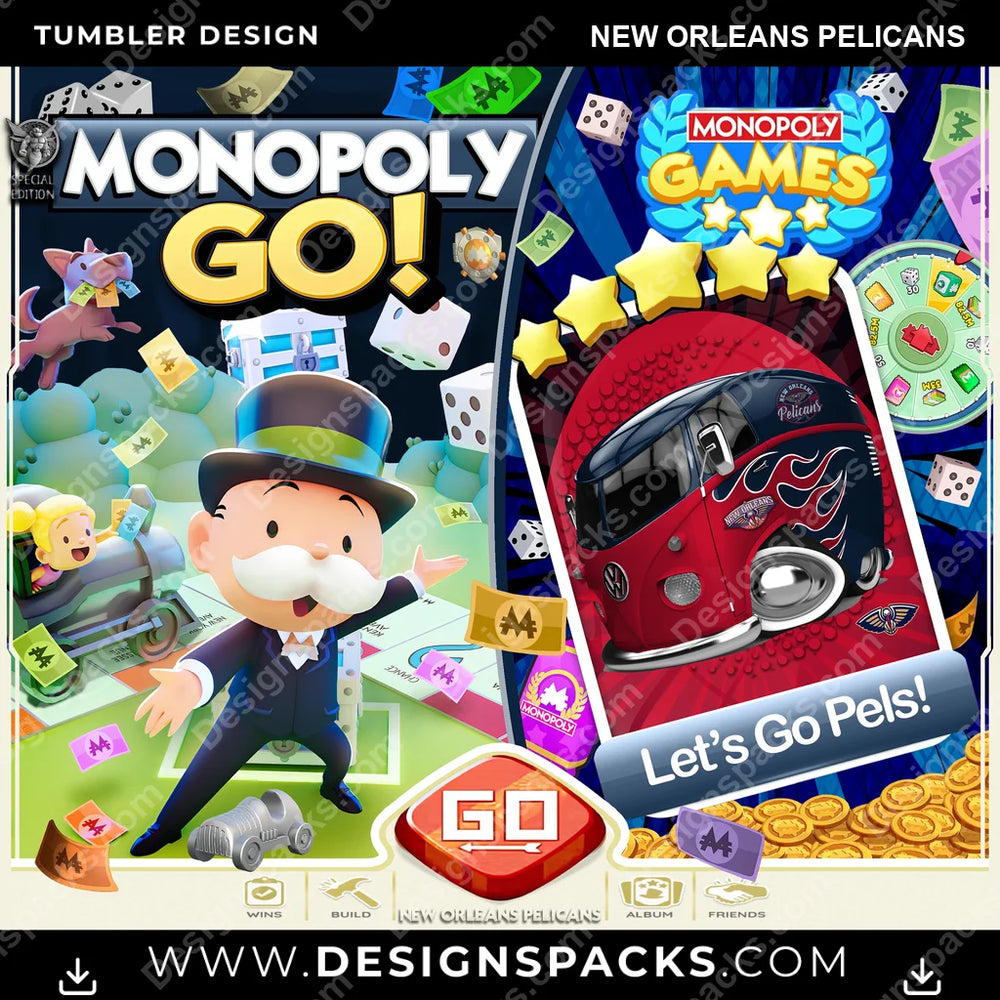Basketball Monopoly Go! New Orleans Pelicans NBA Basketball Tumbler Digital Wrap Design Download