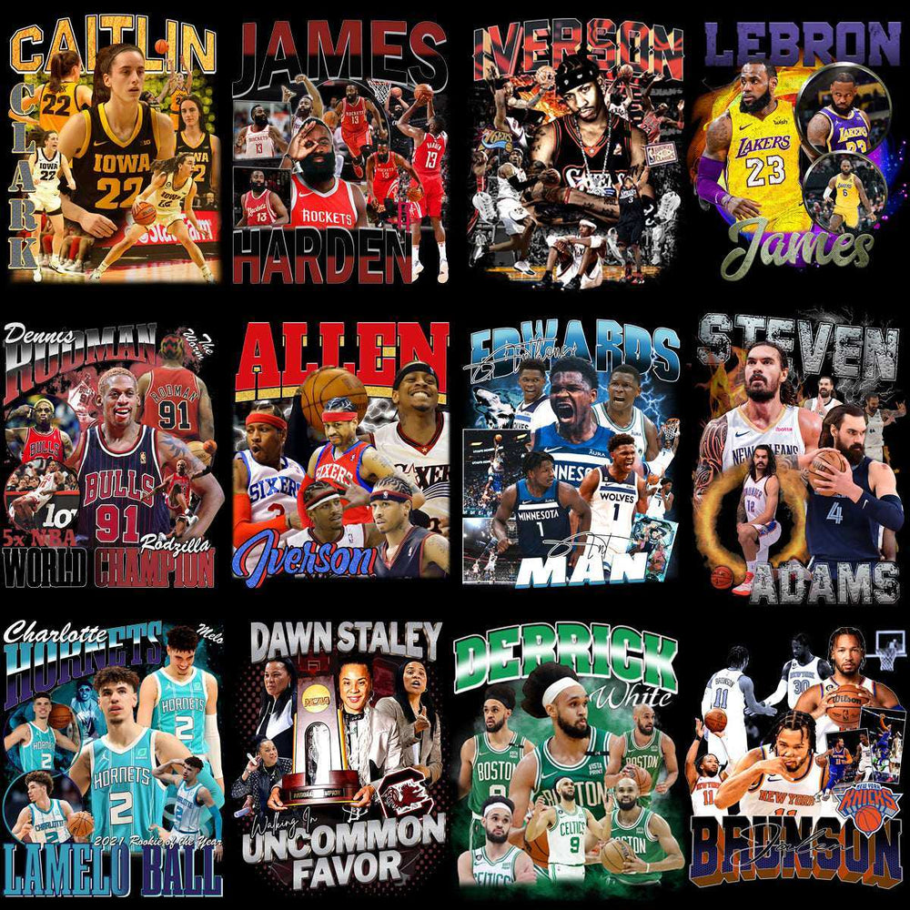 48 Basketball Teams Players Bootleg Homage Designs Bundle PNG