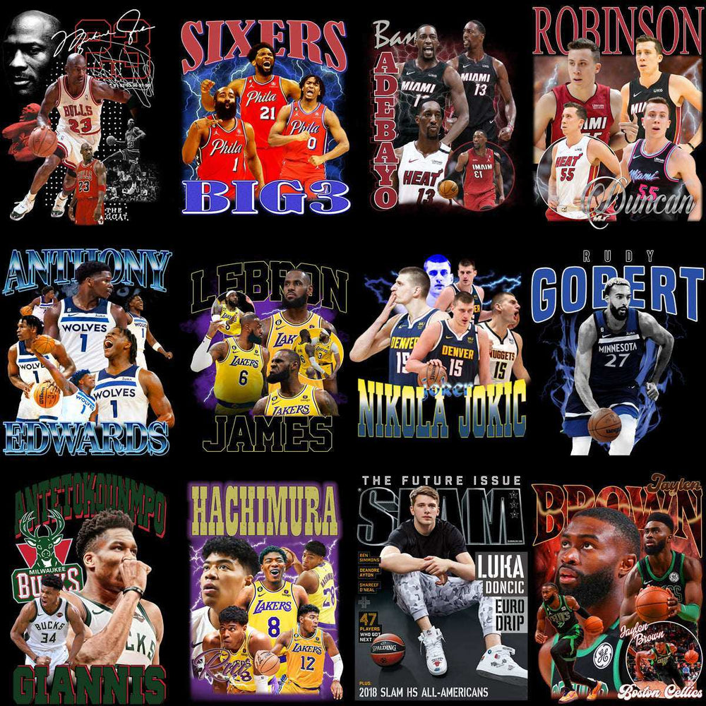 48 Basketball Teams Players Bootleg Homage Designs Bundle PNG