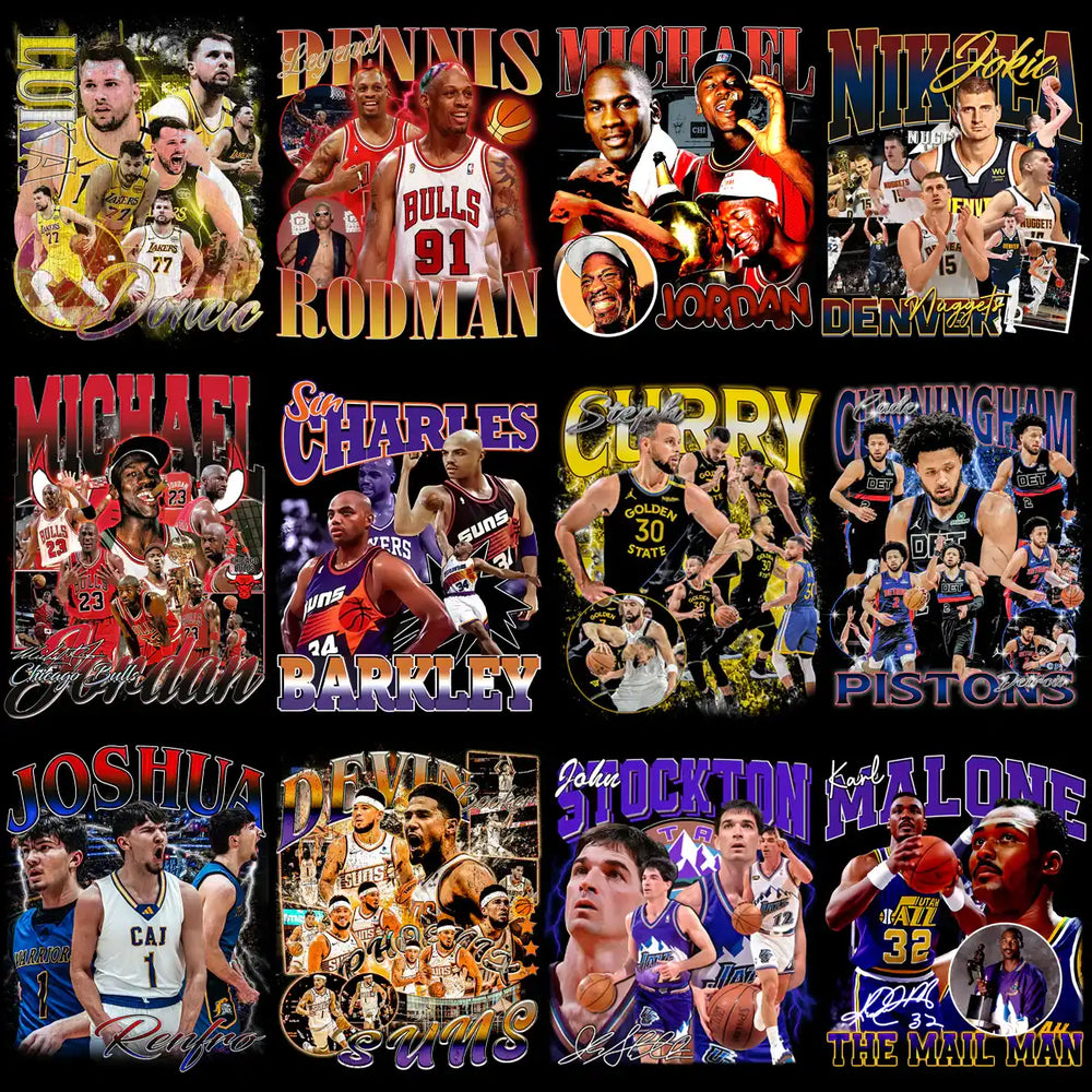 48 Basketball Teams Players Bootleg Homage Designs Bundle PNG