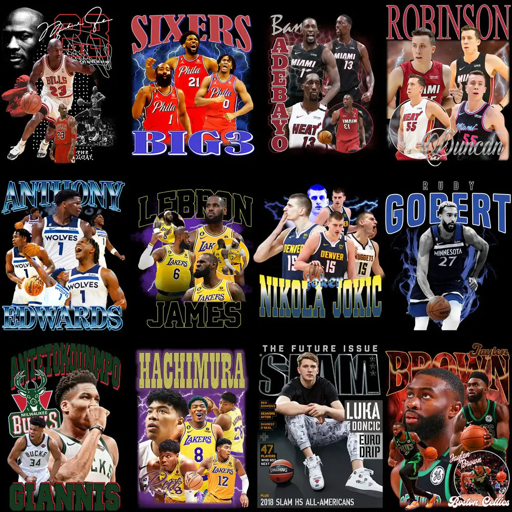 48 Basketball Teams Players Bootleg Homage Designs Bundle PNG