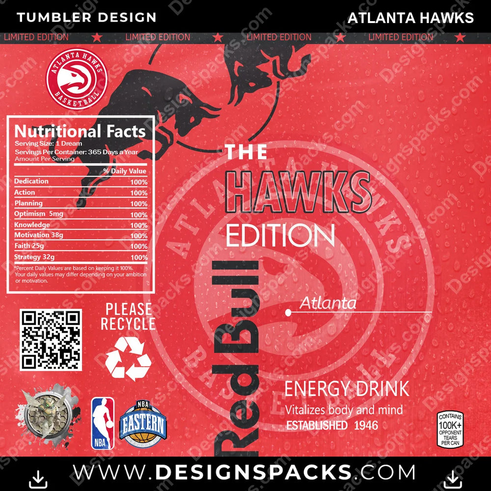 Basketball Red Bull Atlanta Hawks NBA Basketball Tumbler Digital Wrap Design Download