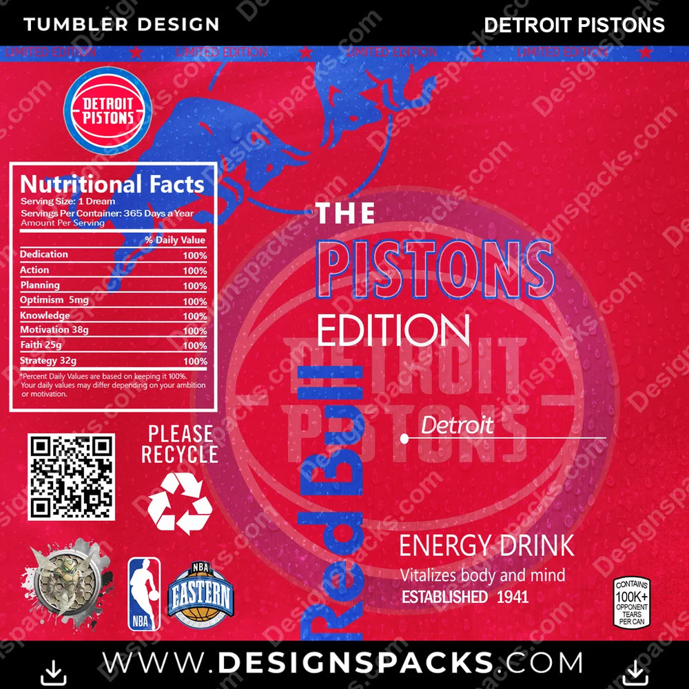 Basketball Red Bull Detroit Pistons NBA Basketball Tumbler Digital Wrap Design Download