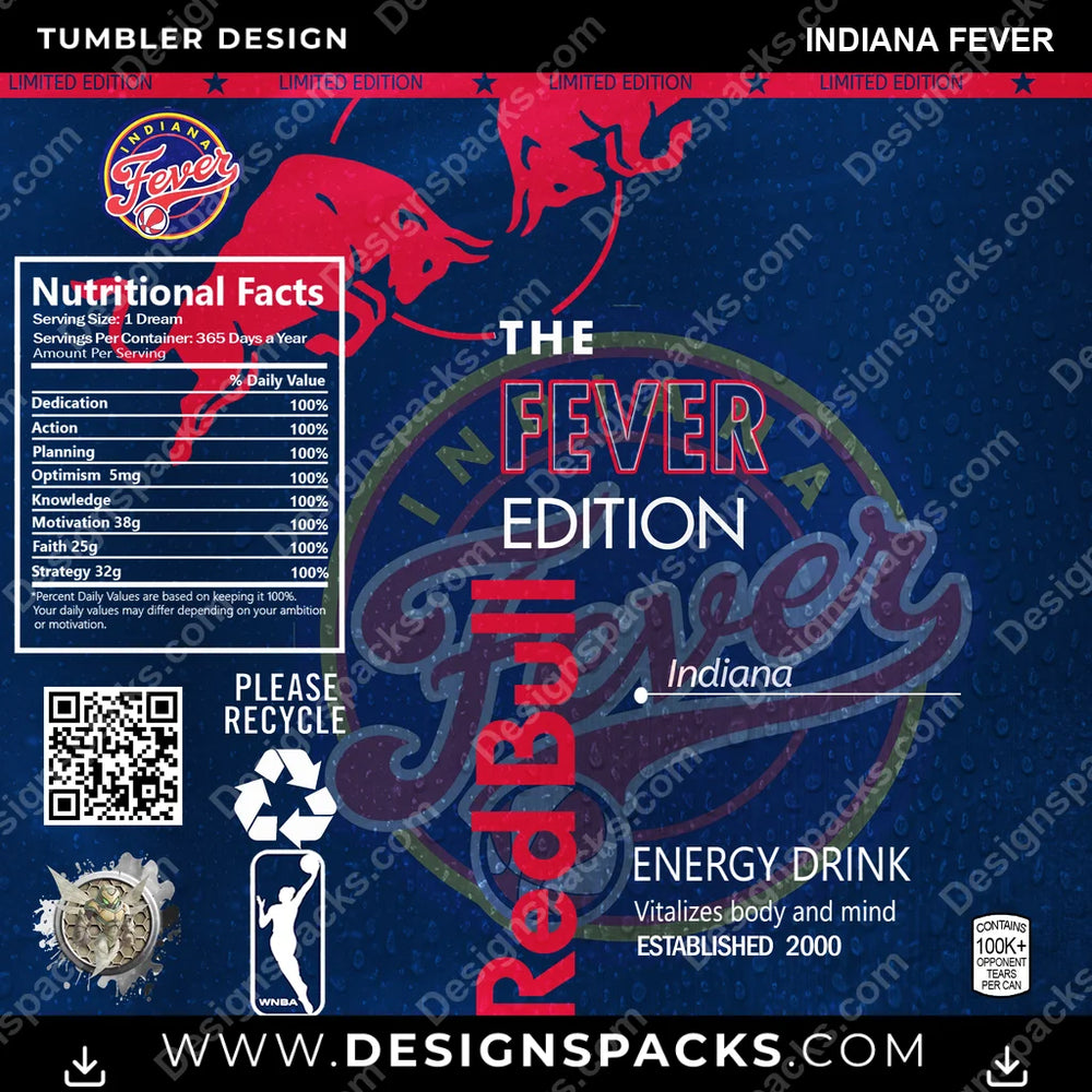 Basketball Red Bull Indiana Fever NBA Basketball Tumbler Digital Wrap Design Download