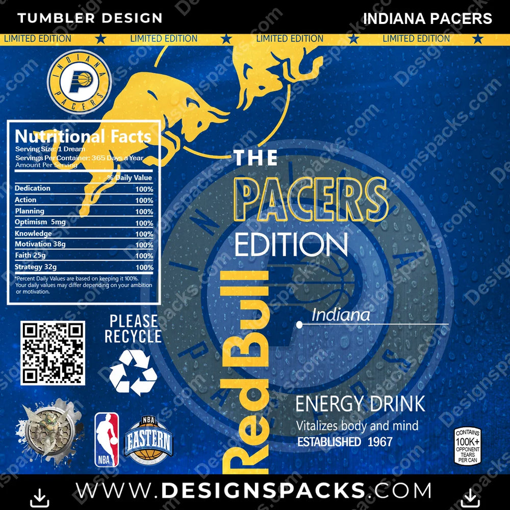 Basketball Red Bull Indiana Pacers NBA Basketball Tumbler Digital Wrap Design Download