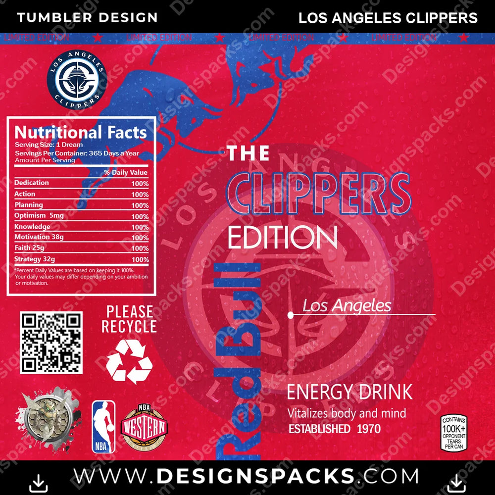 Basketball Red Bull Los Angeles Clippers NBA Basketball Tumbler Digital Wrap Design Download