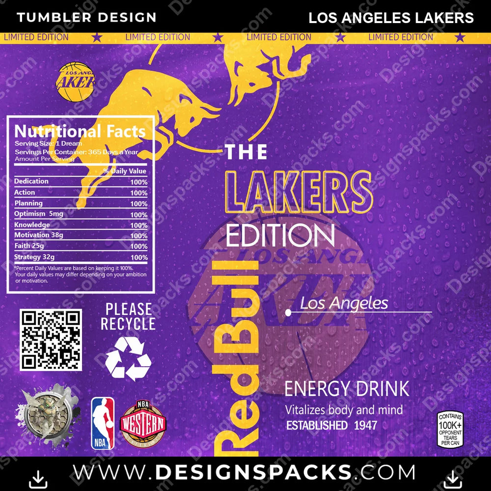 Basketball Red Bull Los Angeles Lakers NBA Basketball Tumbler Digital Wrap Design Download