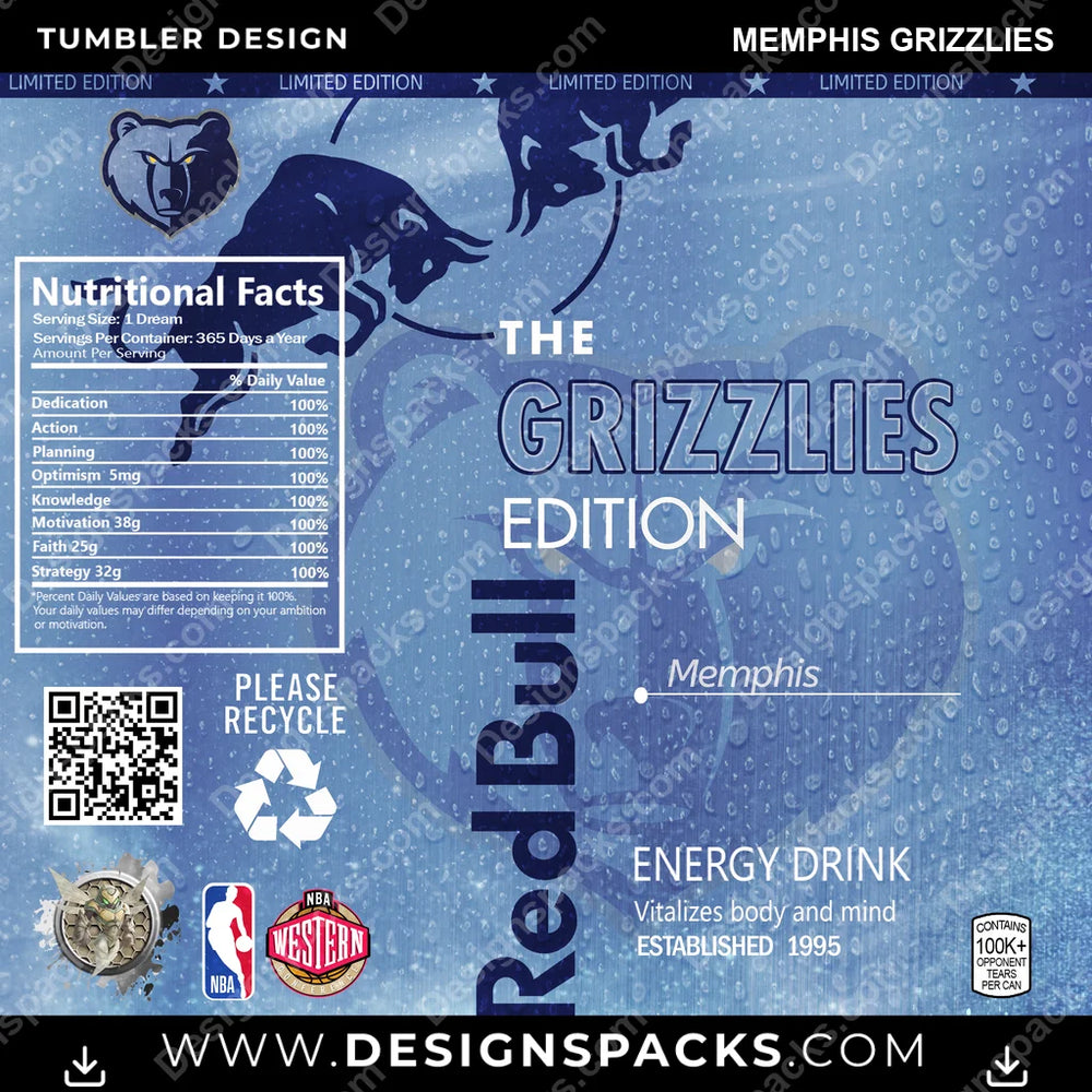 Basketball Red Bull Memphis Grizzlies NBA Basketball Tumbler Digital Wrap Design Download