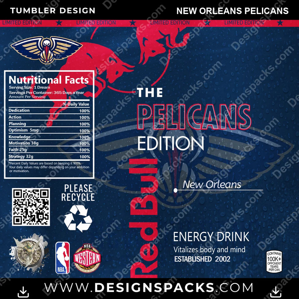 Basketball Red Bull New Orleans Pelicans NBA Basketball Tumbler Digital Wrap Design Download