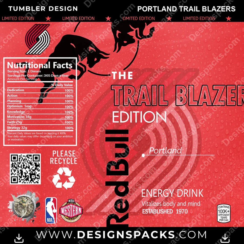 Basketball Red Bull Portland Trail Blazers NBA Basketball Tumbler Digital Wrap Design Download