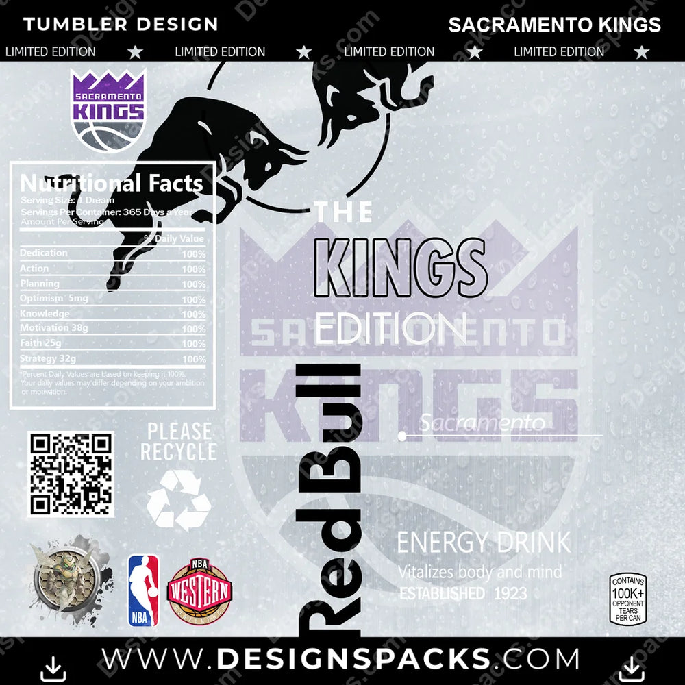 Basketball Red Bull Sacramento Kings NBA Basketball Tumbler Digital Wrap Design Download
