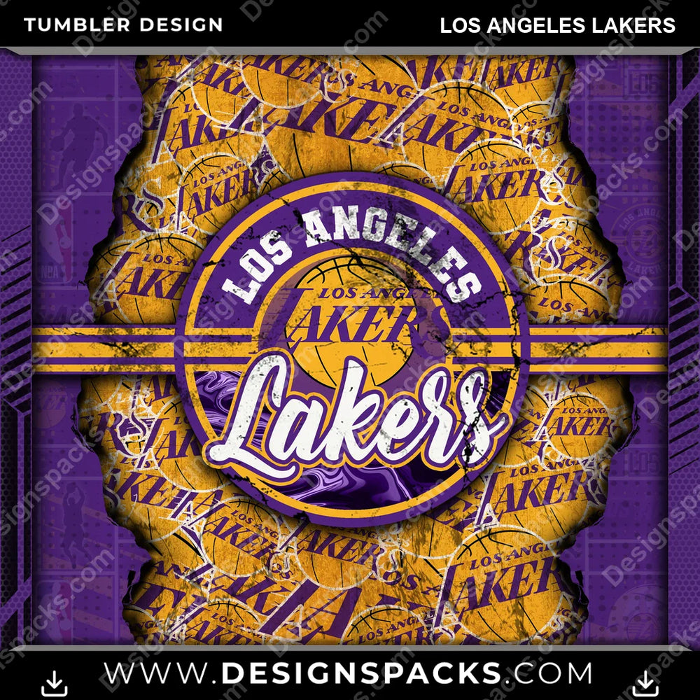 Basketball Ripped Los Angeles Lakers NBA Basketball Tumbler Digital Wrap Design Download