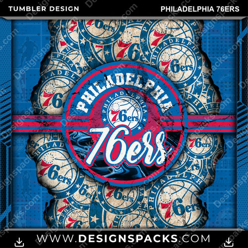 Basketball Ripped Philadelphia 76ers Tumbler Digital Wrap Design