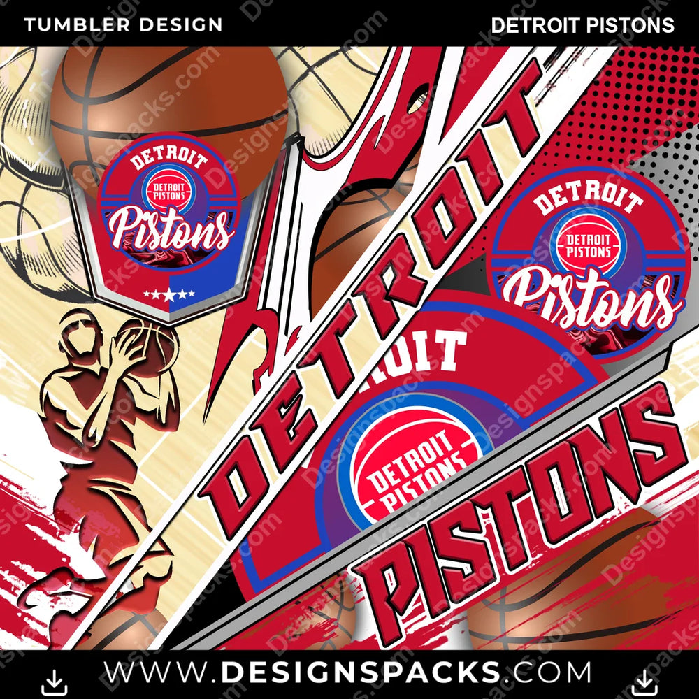 Basketball Silhouette Detroit Pistons NBA Basketball Tumbler Digital Wrap Design Download