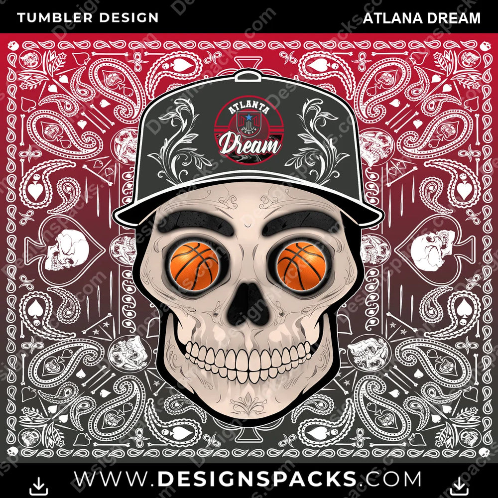 Basketball Skull Handkerchief Atlana Dream NBA Basketball Tumbler Digital Wrap Design Download