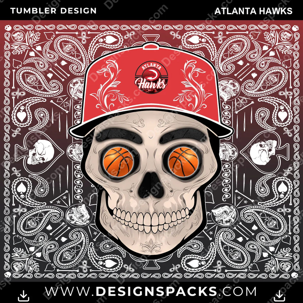 Basketball Skull Handkerchief Atlanta Hawks NBA Basketball Tumbler Digital Wrap Design Download