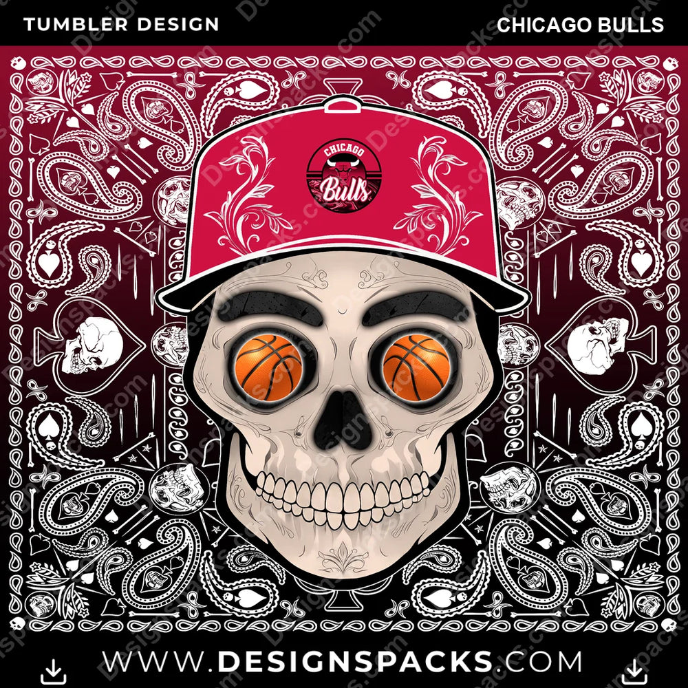 Basketball Skull Handkerchief Chicago Bulls NBA Basketball Tumbler Digital Wrap Design Download