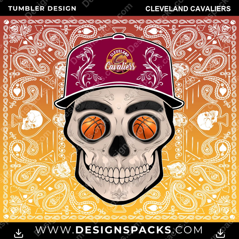 Basketball Skull Handkerchief Cleveland Cavaliers NBA Basketball Tumbler Digital Wrap Design Download