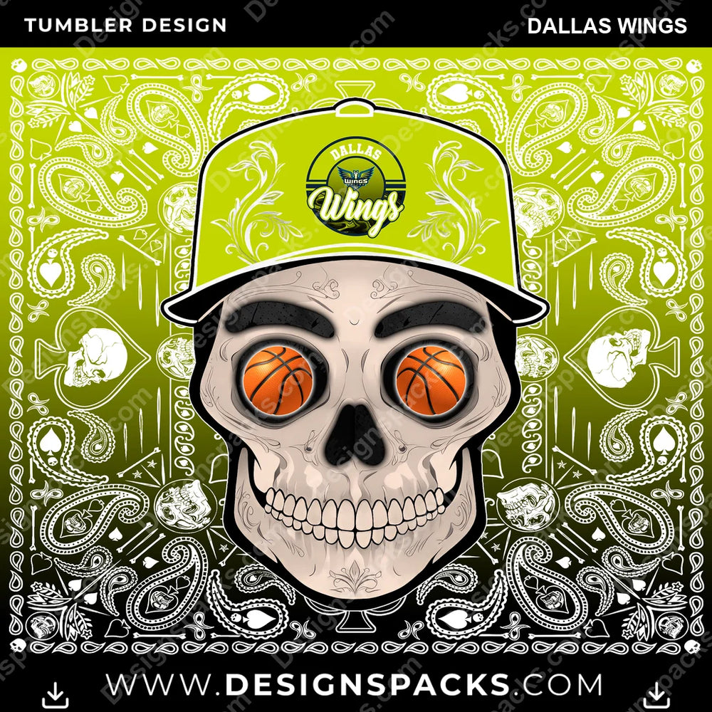 Basketball Skull Handkerchief Dallas Wings NBA Basketball Tumbler Digital Wrap Design Download