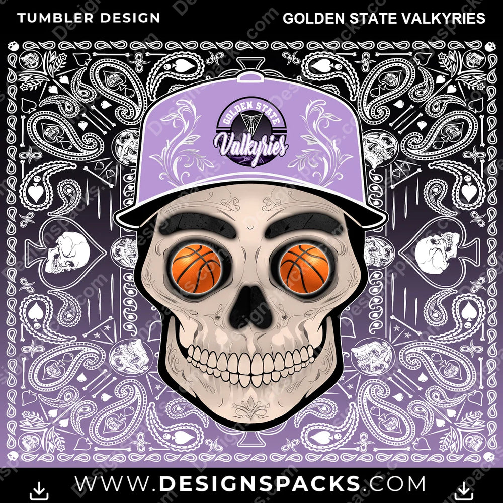 Basketball Skull Handkerchief Golden State Valkyries NBA Basketball Tumbler Digital Wrap Design Download
