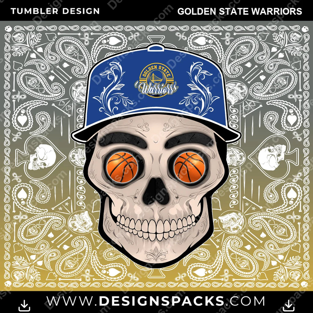 Basketball Skull Handkerchief Golden State Warriors NBA Basketball Tumbler Digital Wrap Design Download