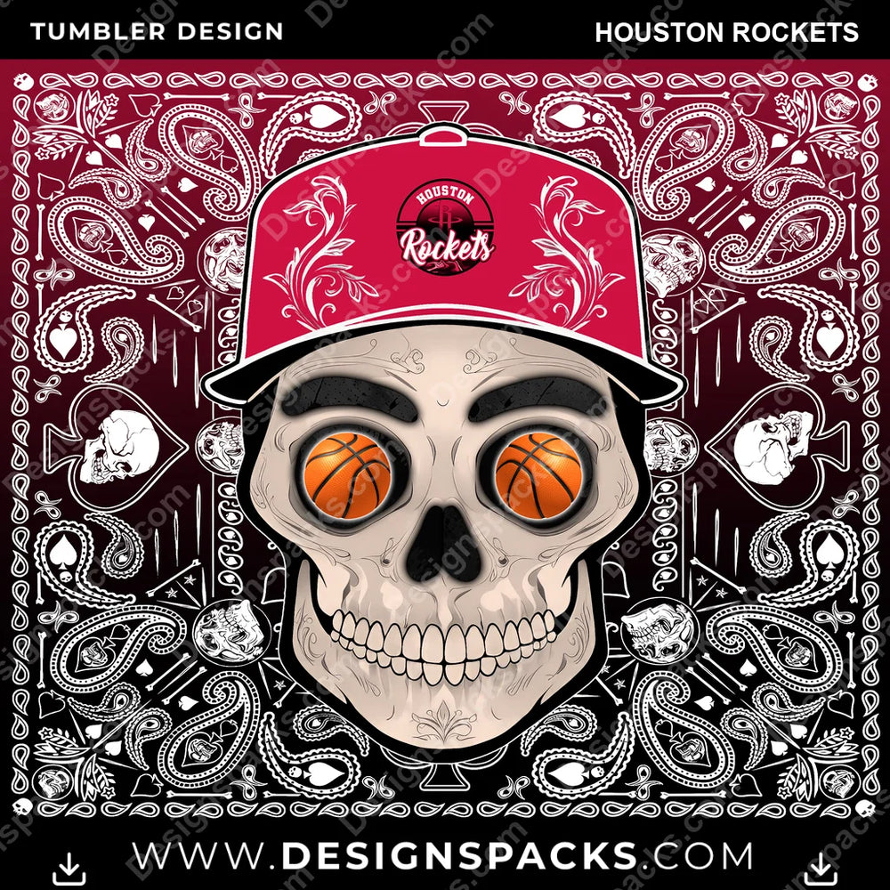 Basketball Skull Handkerchief Houston Rockets NBA Basketball Tumbler Digital Wrap Design Download