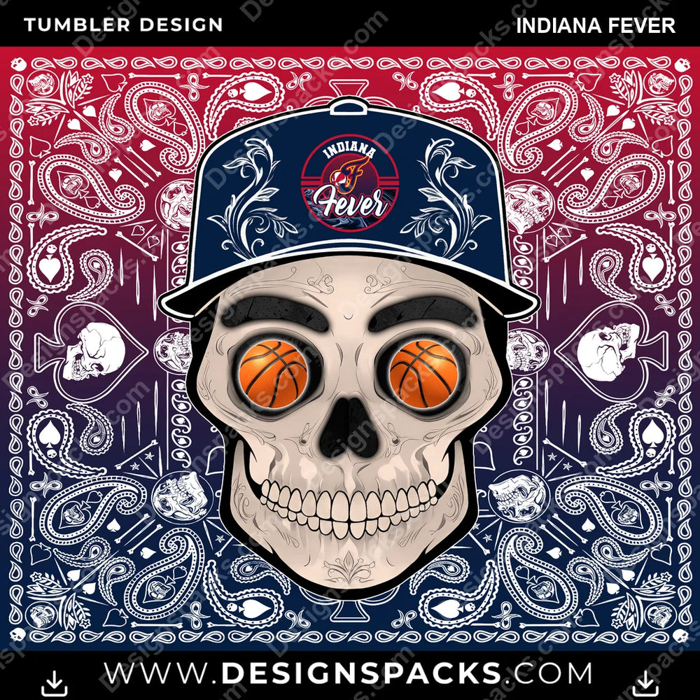 Basketball Skull Handkerchief Indiana Fever NBA Basketball Tumbler Digital Wrap Design Download