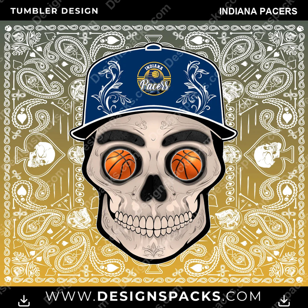 Basketball Skull Handkerchief Indiana Pacers NBA Basketball Tumbler Digital Wrap Design Download