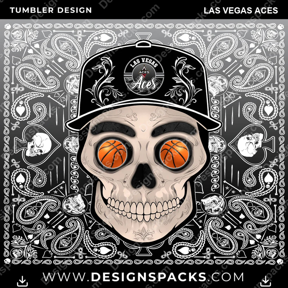 Basketball Skull Handkerchief Las Vegas Aces NBA Basketball Tumbler Digital Wrap Design Download