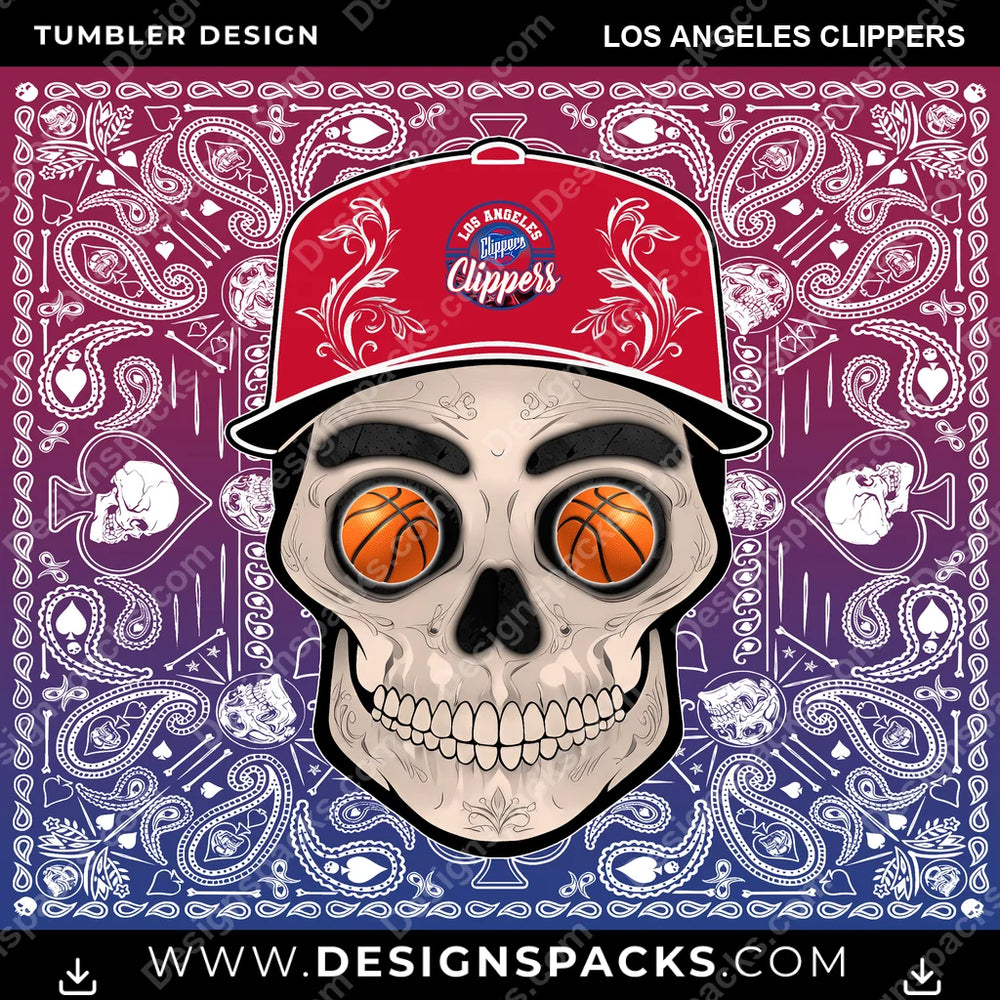 Basketball Skull Handkerchief Los Angeles Clippers NBA Basketball Tumbler Digital Wrap Design Download