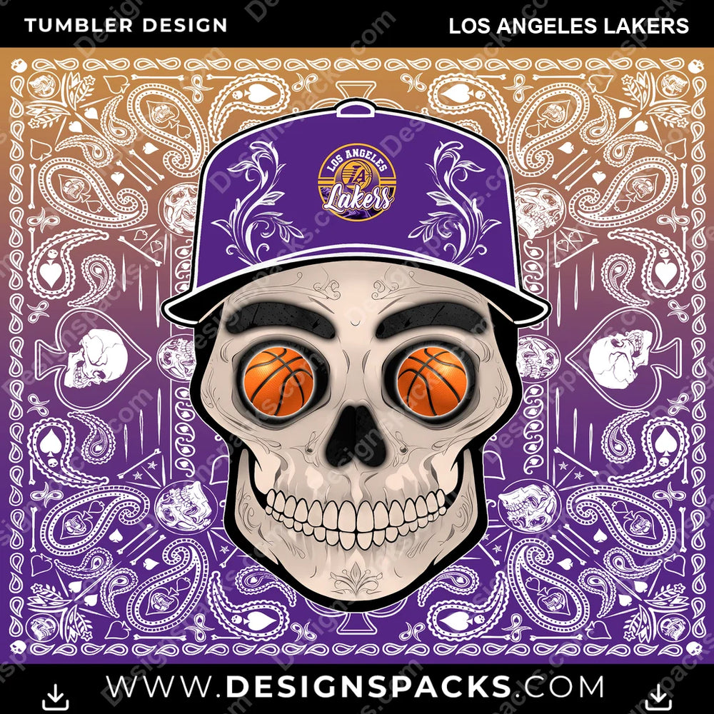 Basketball Skull Handkerchief Los Angeles Lakers NBA Basketball Tumbler Digital Wrap Design Download