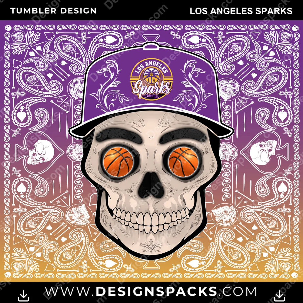 Basketball Skull Handkerchief Los Angeles Sparks NBA Tumbler Digital Wrap Design Download