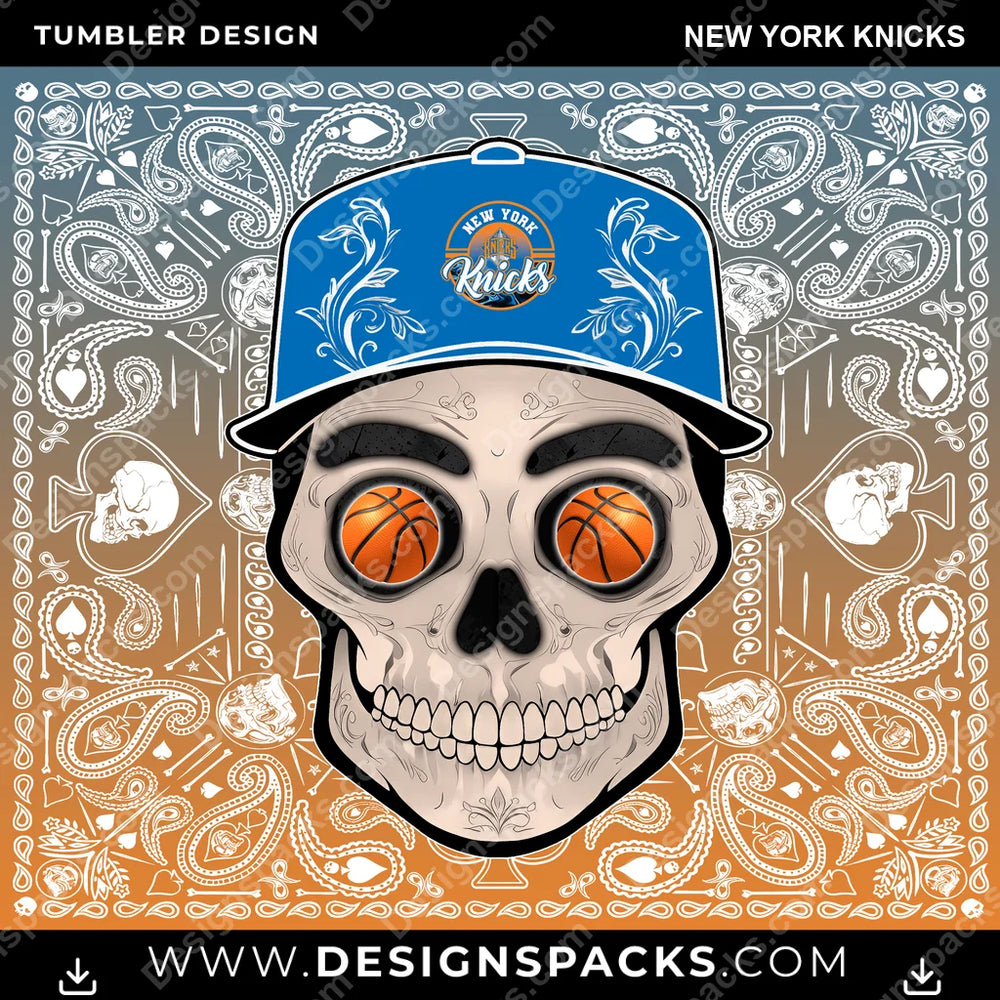 Basketball Skull Handkerchief New York Knicks NBA Basketball Tumbler Digital Wrap Design Download
