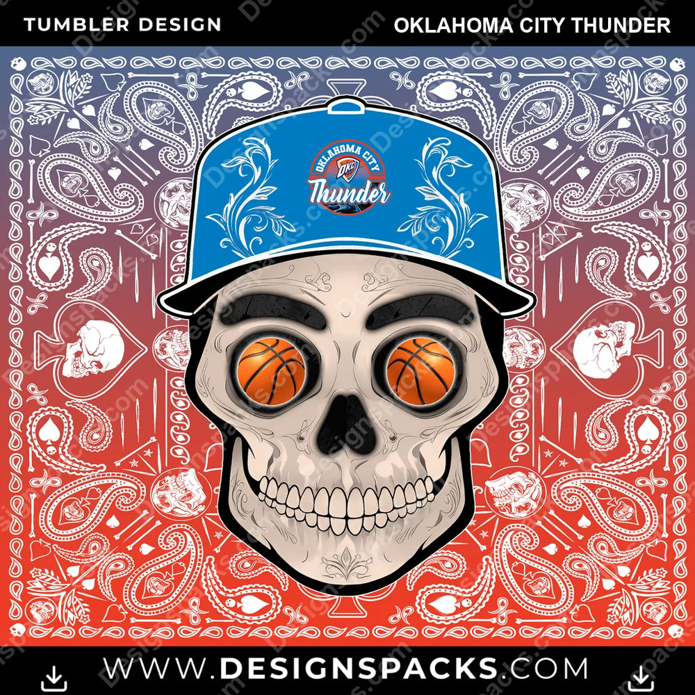 Basketball Skull Handkerchief Oklahoma City Thunder NBA Basketball Tumbler Digital Wrap Design Download