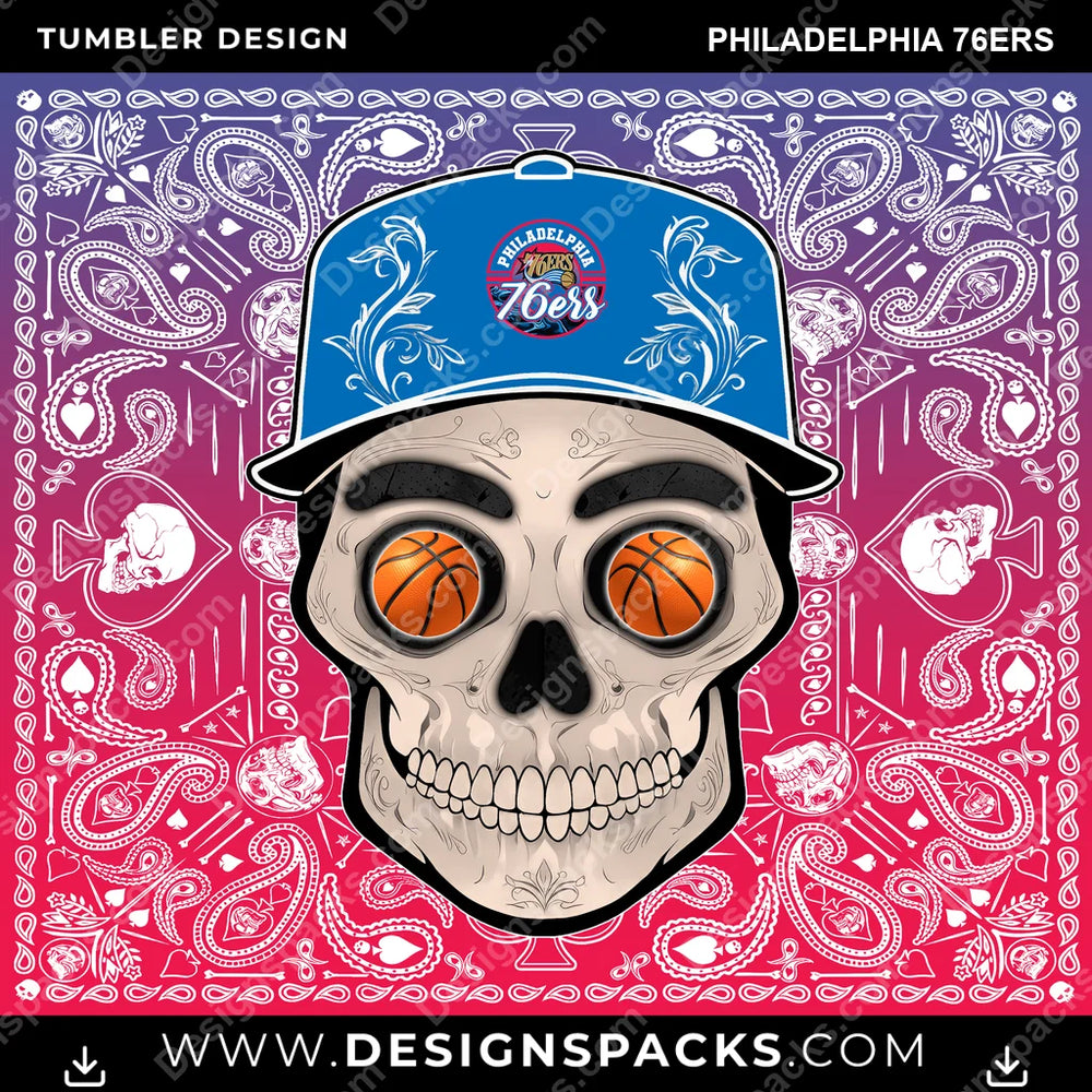 Basketball Skull Handkerchief Philadelphia 76ers NBA Basketball Tumbler Digital Wrap Design Download