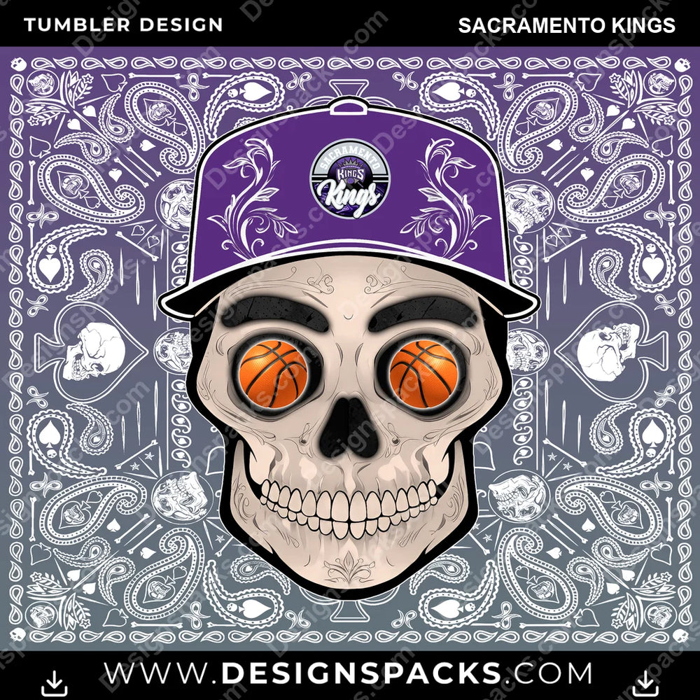 Basketball Skull Handkerchief Sacramento Kings NBA Basketball Tumbler Digital Wrap Design Download